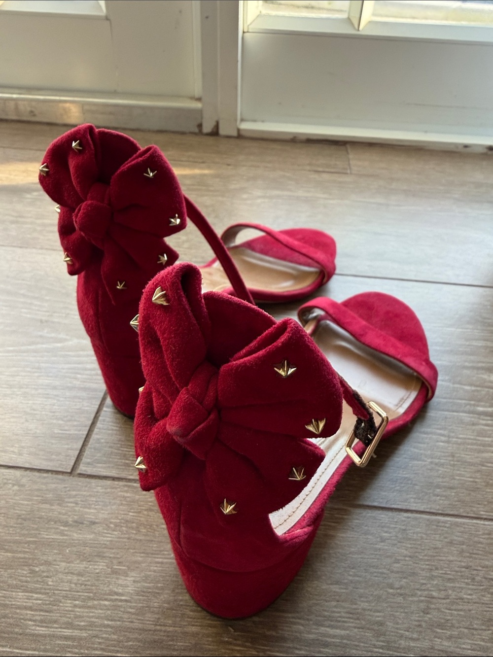 Aquazzura Red Suede Ankle-Strap Heels - Picture 5 of 5